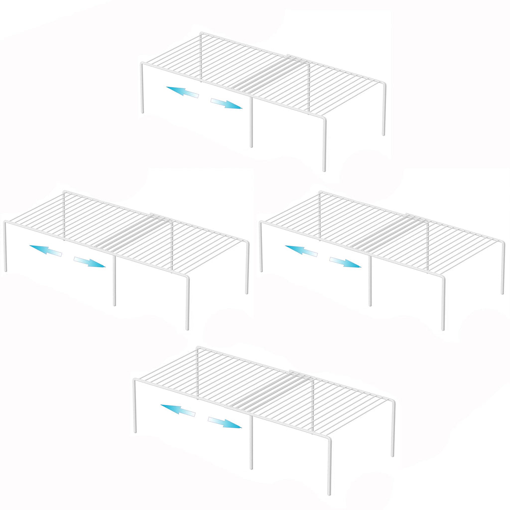 iPEGTOP Freezer Cabinet Storage Shelf Set of 4, 8 Pieces Expandable Metal Rustproof Spice Rack, Adjustable Kitchen Organizer Counter Fridge Pantry Shelf Space Saver (White)
