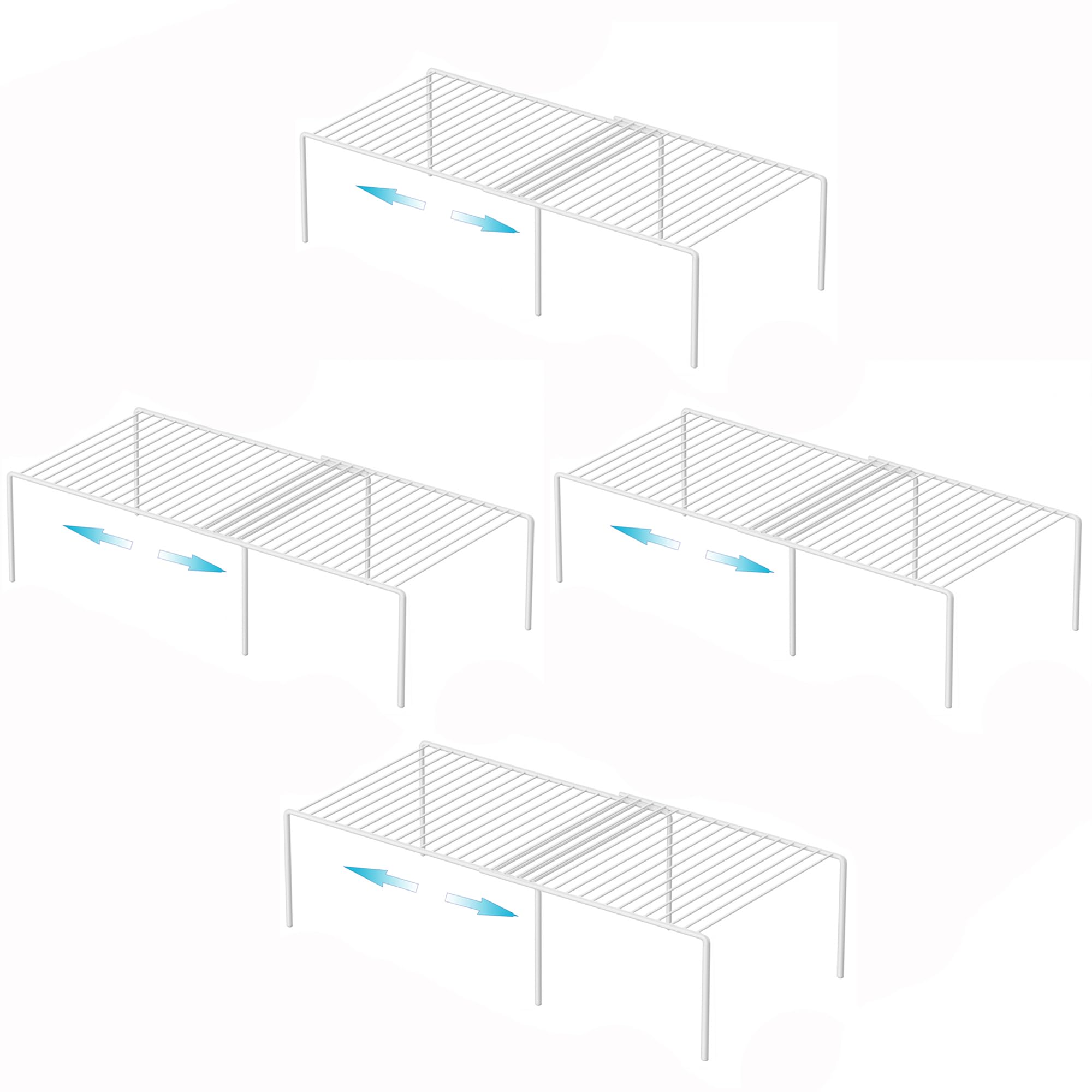 iPEGTOP Freezer Cabinet Storage Shelf Set of 4, 8 Pieces Expandable Metal Rustproof Spice Rack, Adjustable Kitchen Organizer Counter Fridge Pantry Shelf Space Saver (White)