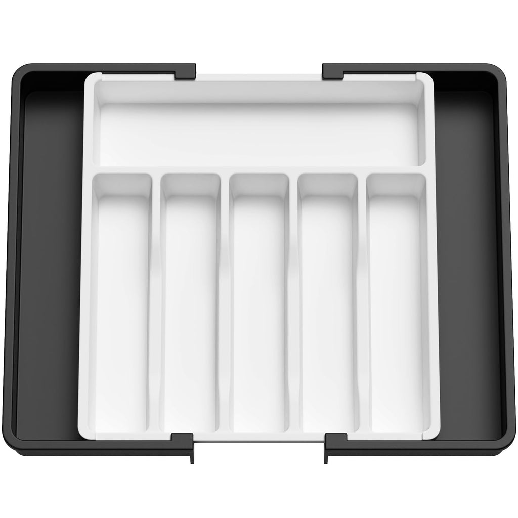 Lifewit Extra Large Silverware Drawer Organizer, Expandable Utensil Tray for Kitchen, BPA Free Flatware Cutlery Holder, Adjustable Plastic Storage for Spoons Forks Knives, 13-22 x 15, White&Black