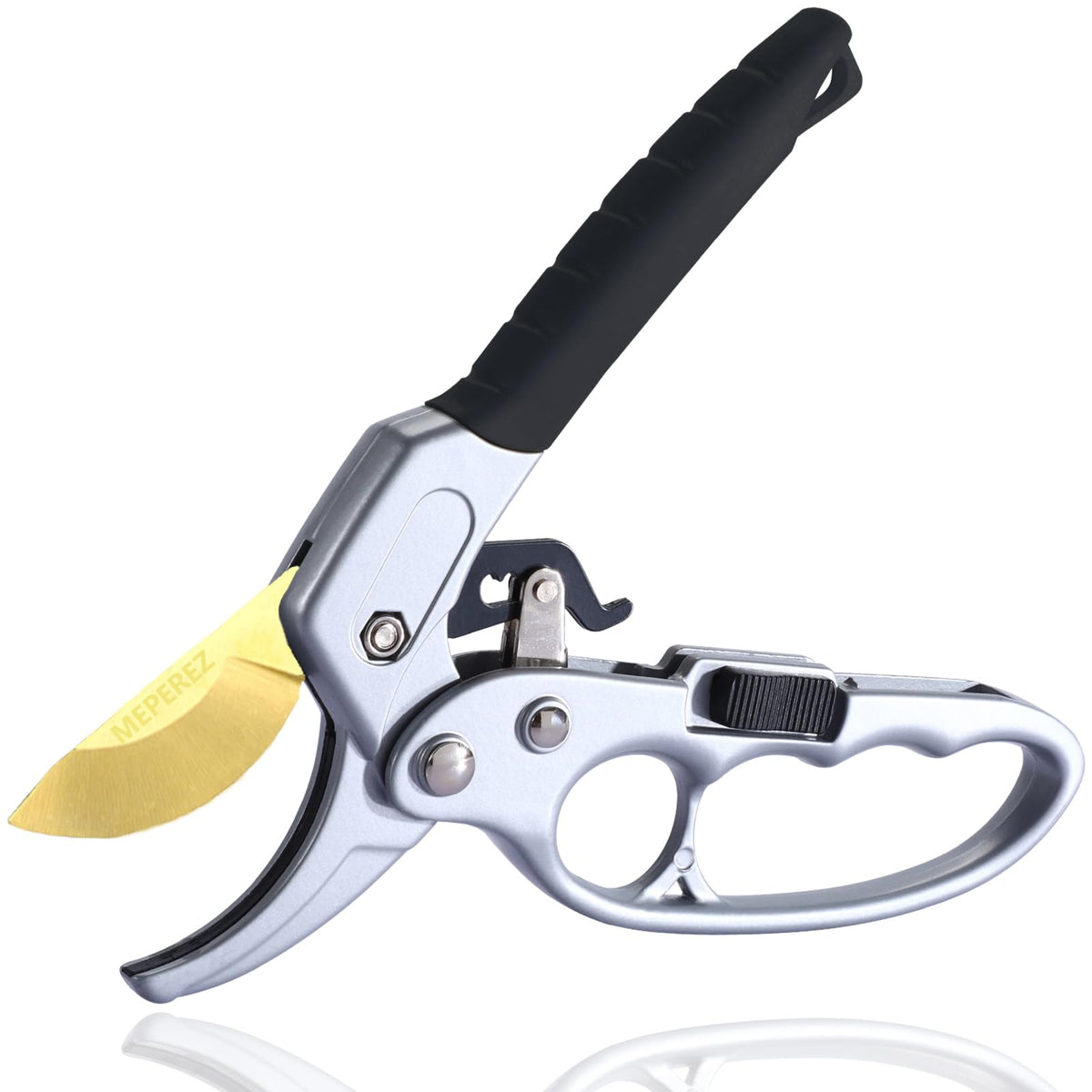 MEPEREZ Premium German-style Pruning Shears, Arthritis Weak Hand Snips, Pruners 4x Cutting Power Trimming, 1-Inch Cut Capacity Garden Clippers, Ergonomic, Durable, Super Sharp Scissors Gardening Tools