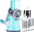 Maxceysen Rotary Cheese Grater with Handle Vegetable Shredder Round Kitchen Slicer Mandoline Grater for Vegetable, Nuts, Chocolate, Cheese, White, 3 Stainless Steel Blades