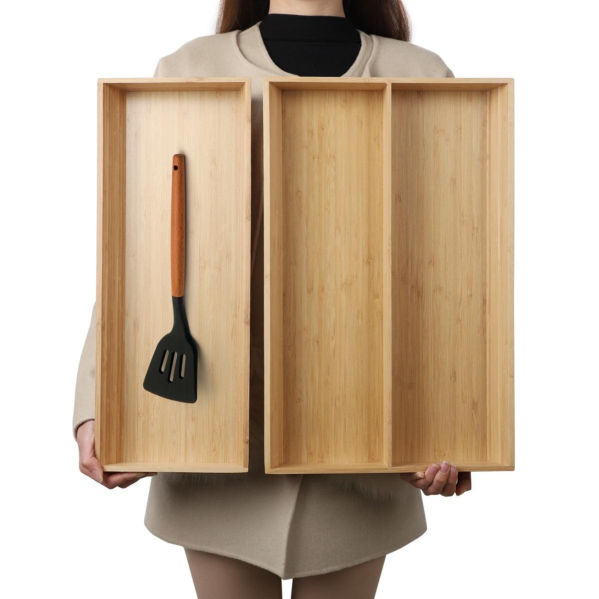 BAMOTTO CRAFTBAMBOO Expandable Bamboo Drawer Organizer for Kitchen, 8 Slot