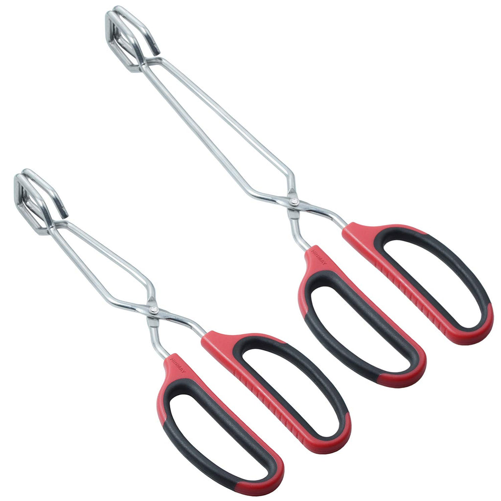 HINMAY 12" Stainless Steel Scissor Tongs with Comfort-Grip Handle (Black)
