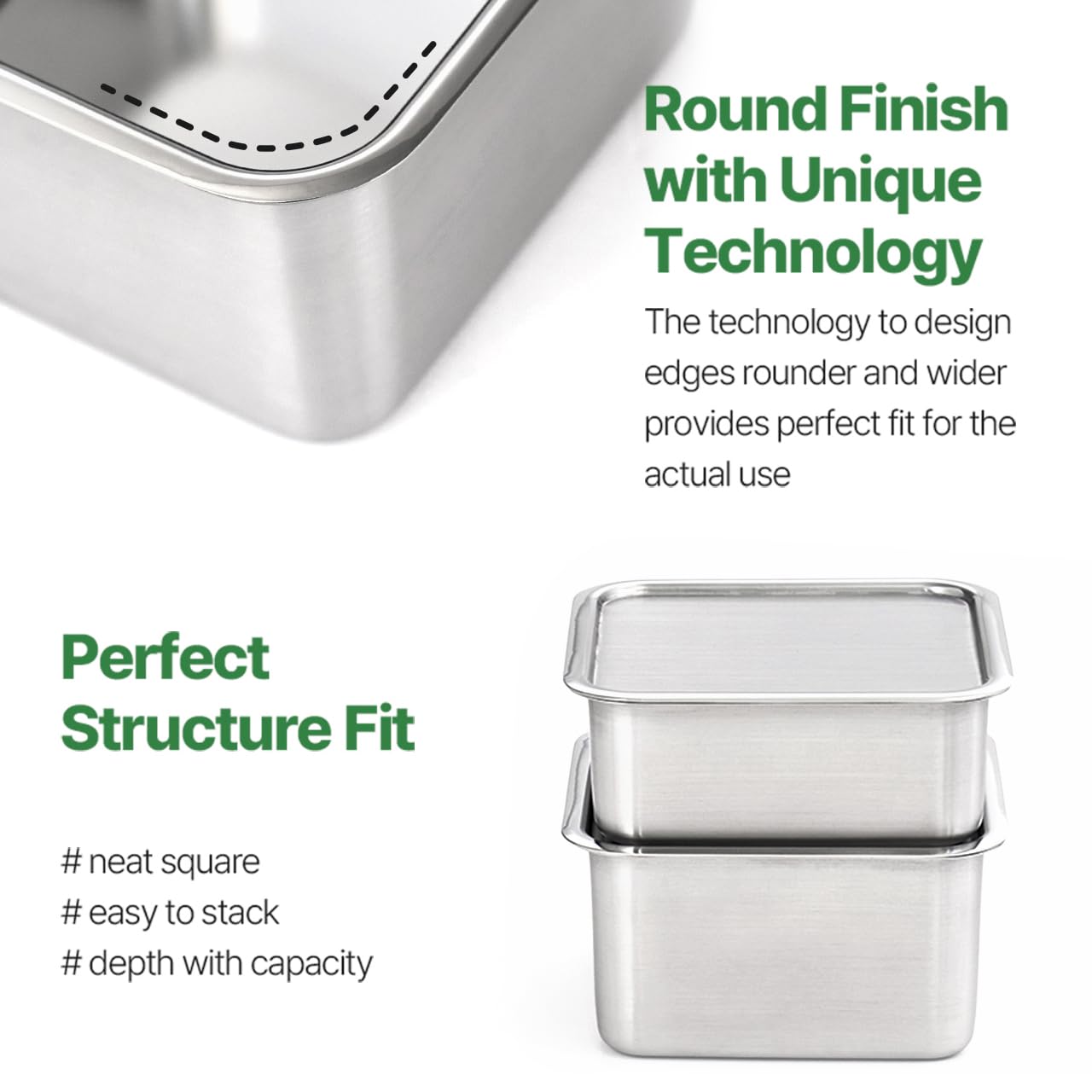 EVERSTEN CuBE High 3PCS Set Stainless Steel Food Storage Containers With Lids and 3 Net Kitchen Appliances Dishwasher Safe Premium South Korea