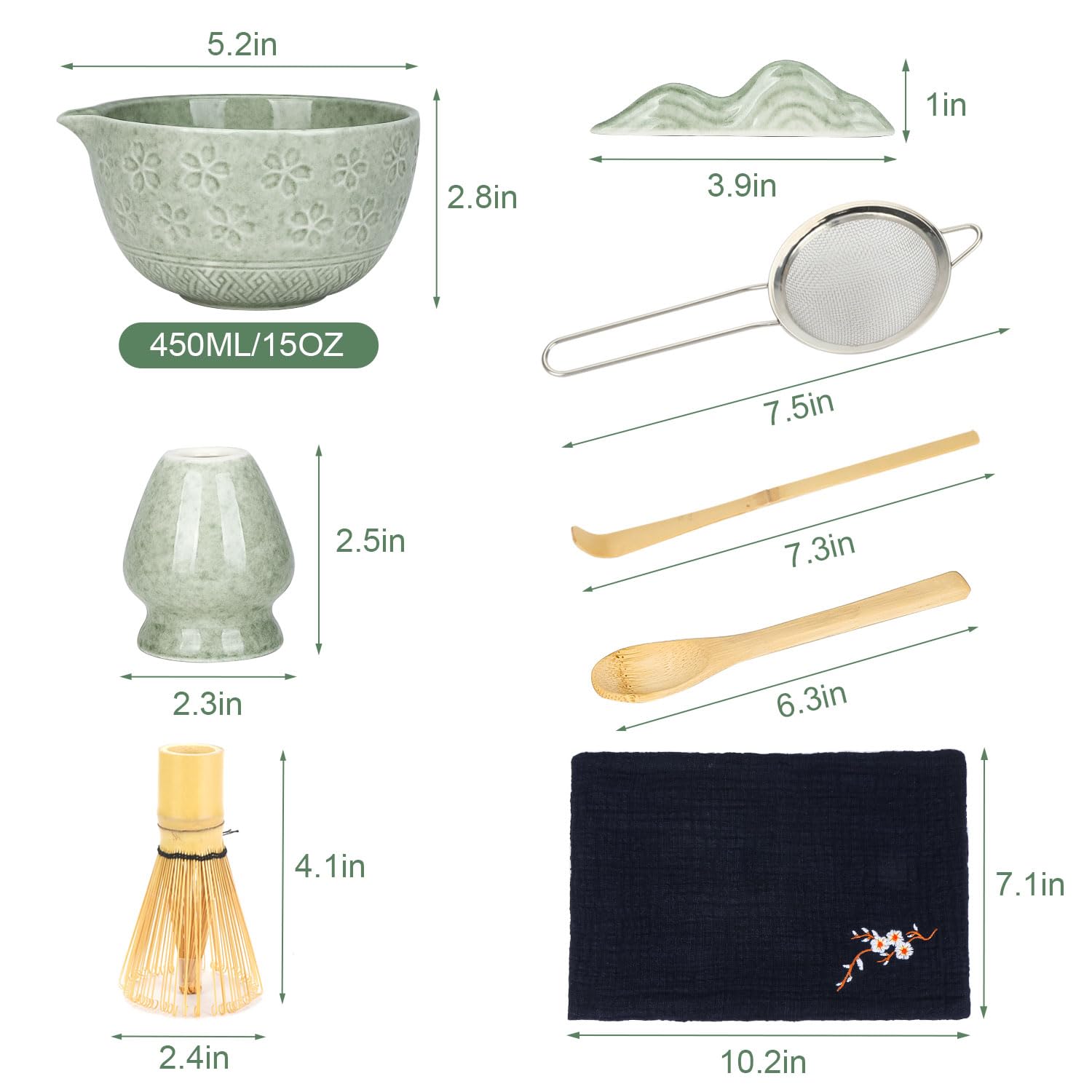 Matcha Whisk Set, 8Pcs Matcha Set Kit include Matcha Bowl, Matcha Whisk and Holder, Bamboo Scoop, Scoop Rest, Sifter and Tea Towel, Matcha Whisk and Bowl Set for Matcha Lovers and Beginers