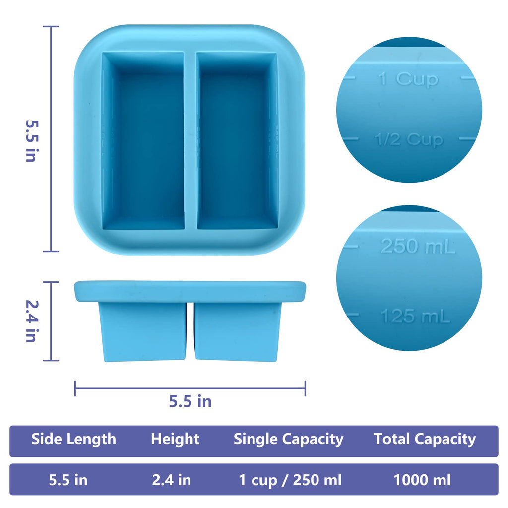 Kinggrand Kitchen 1 Cup Silicone Freezer Molds Silicone Freezer Tray with Lid 4 Pack Soup Freezer Containers Make 8 Soups, Broths, Stews, Sauces, Curries