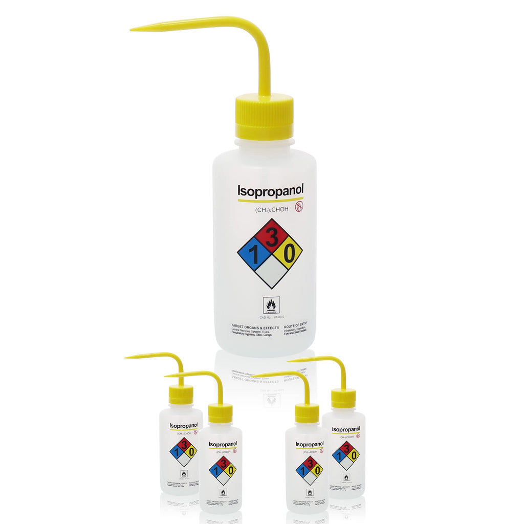 LABINVO 4pcs of Methanol Wash Bottles, Vol.500ml (17oz), Narrow Mouth, Self-Venting Safety Wash Bottles, LDPE Material, IN-WBM500
