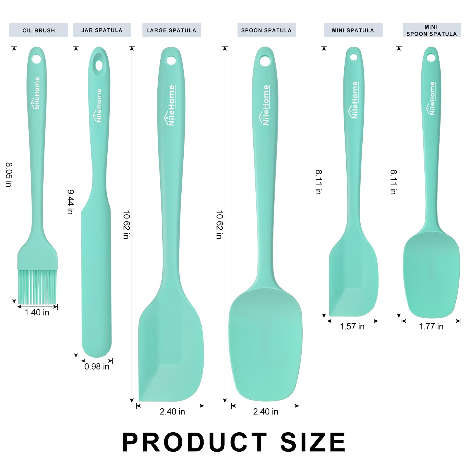 NileHome 6 Pieces Silicone Spatula Set with Silicone Brush,Turquoise