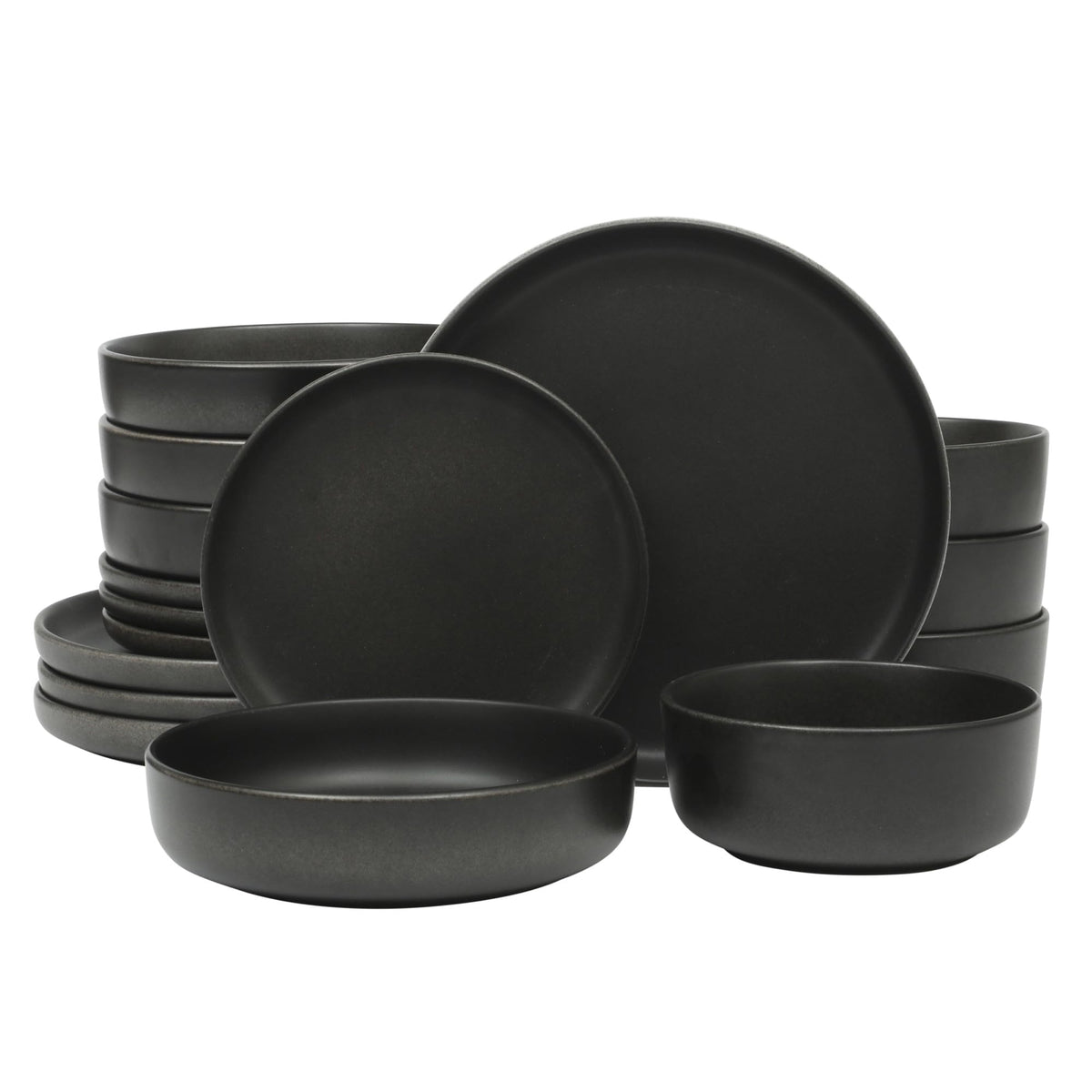 Gibson Elite Tahoe Sunset 12 Piece Stoneware Reactive Glaze (Service for 4) Ceramic Plates and Bowls Dinnerware Set - Black