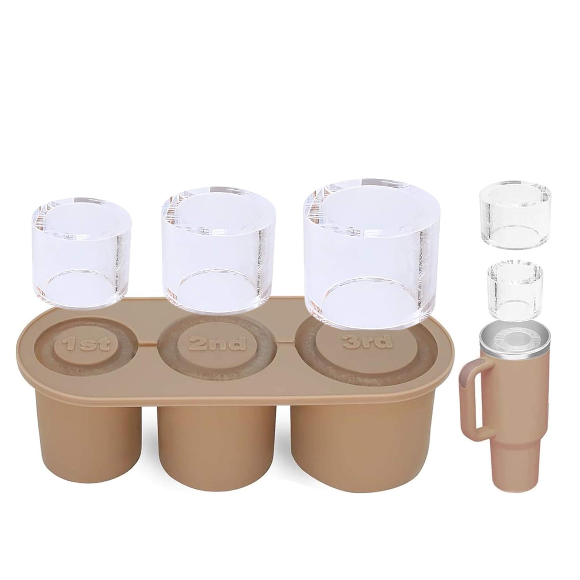 NKAM 20-40 oz Ice Molds for Stanley Cup - Silicone Ice Cube Tray with Lid and Bin for Chilling Cocktails, Whiskey, Drinks, Coffee - BPA-Free, Easy Fill and Release Ice Maker Tray for Freezer