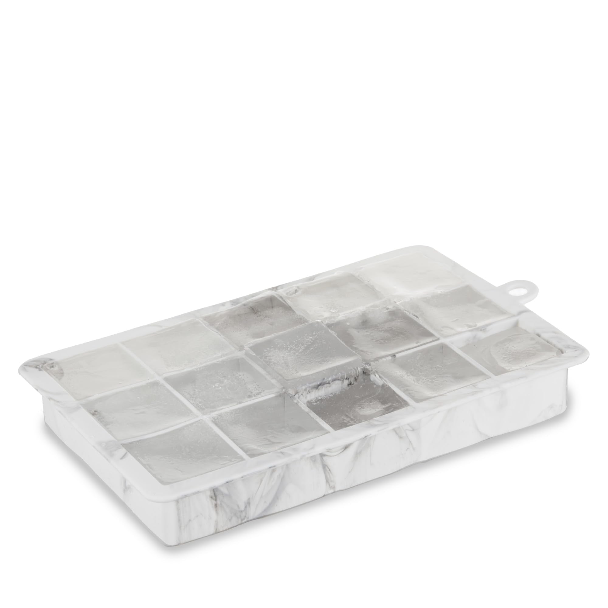 Host Ice Cube Tray with Lid, Makes 15 1.25" Cubes, Durable Silicone Trays, Perfect for Cocktails, Beverages, Mocktails, Iced Coffee, Tea, Infused Water, Kitchen Essentials, Set of 1, Marble