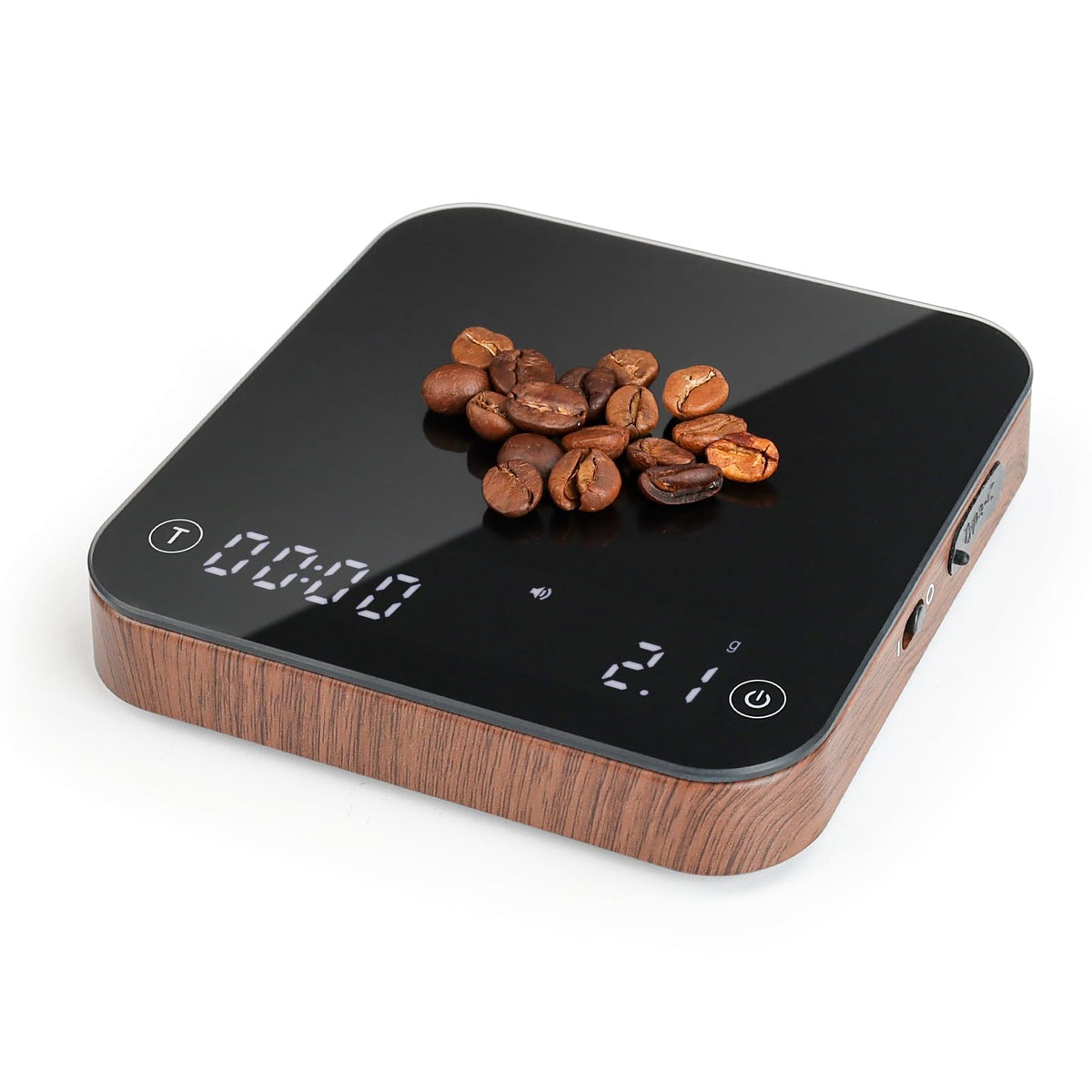 KitchenTour CaféMetric Coffee Scale with Timer 0.1g/2000g - Precision Small Scale for Espresso & Pour Over - Mini Scale with LED Display Recharge Wood