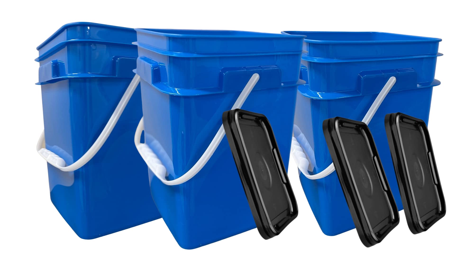House Naturals 4 Gallon Square Food Grade Bucket Pail with Plastic Handles and Lid (Pack of 3) Made in USA containers (Blue)