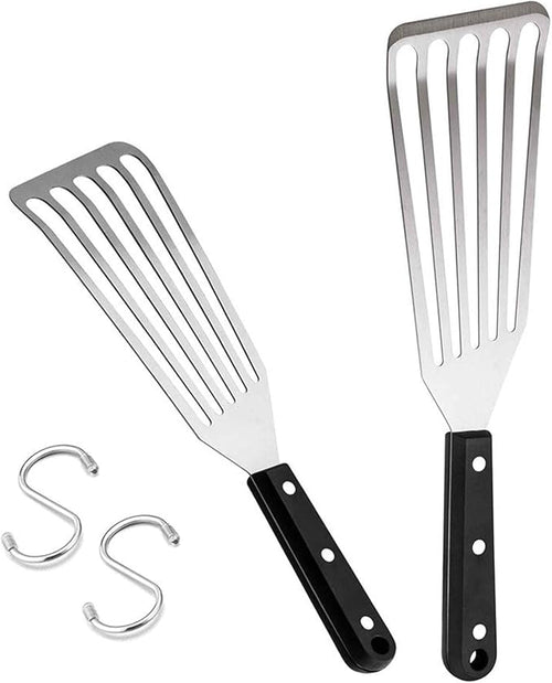 12.5In Fish Spatula, HaSteeL Stainless Steel Slotted Turner with Plastic Handle, Heavy Duty Metal Griddle Spatula for Grilling Cooking Baking Flipping Frying, Dishwasher Safe & Beveled Edge - 2Pcs