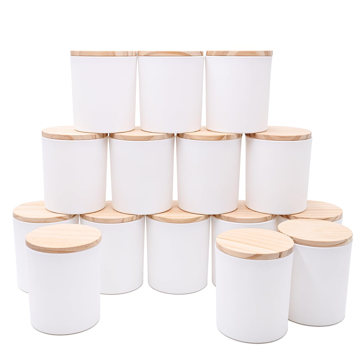 SHOWIN 10 OZ Thick Candle Jars for Making Candles 15 Pcs, Empty Jars with Wood Lids for Candle Making, Sample Container, Frosted Grey