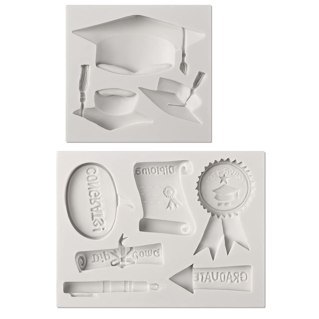 Sakolla Graduation Fondant Molds Silicone Doctoral Cap Diploma Chocolate Candy Molds Congrats Grad Congratulations Mould Cake Toppers Party Decorations for 2026 Graduation Celebration