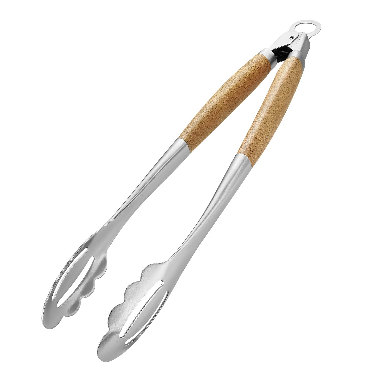 KULUNER Stainless Steel Barbecue Tongs with Solid Wood Handle, Kitchen Metal Locking Design, Extra Long 17.5 Inches 700 Degrees, Suitable for Food Cooking, Salad and Outdoor Grilling(Beechwood)