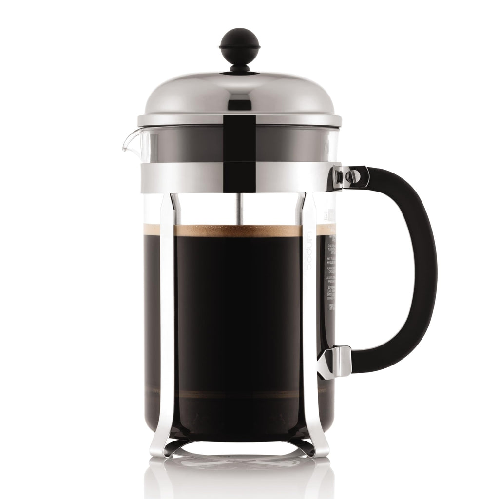 Bodum 51oz Chambord French Press Coffee Maker, High-Heat Borosilicate Glass, Polished Stainless Steel – Made in Portugal
