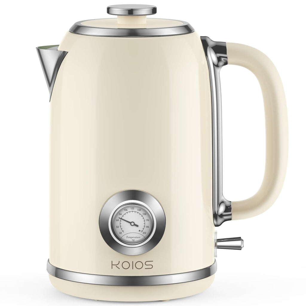 Electric Kettle 1.8L with Temperature Gauge, 1500W Fast Boiling Electric Tea Kettle, 100% Stainless Steel Retro-Style Hot Water Kettle Electric - Glowing LED Light, Auto Shut-Off & Boil-Dry Protection