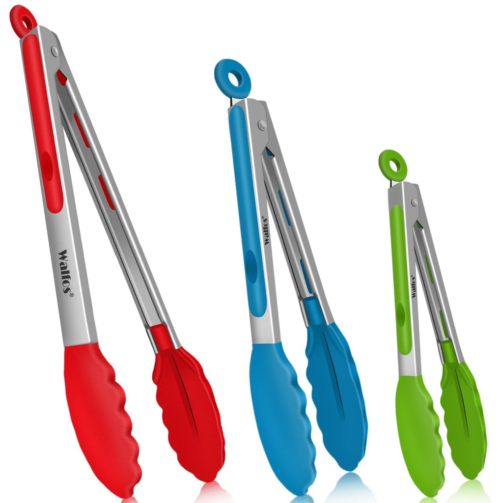 Walfos tongs for cooking, All Metal Kitchen Tongs 600℉ Heat Resistant, Heavy Duty Locking Tongs 2-piece 12 Inch