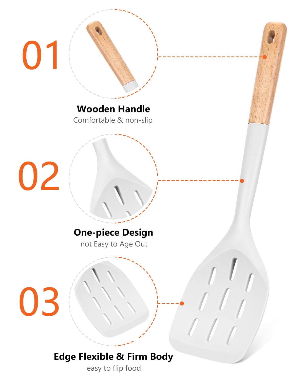 Badiano Silicone Spatula, Non Stick Turner for Cooking, Food Grade, White