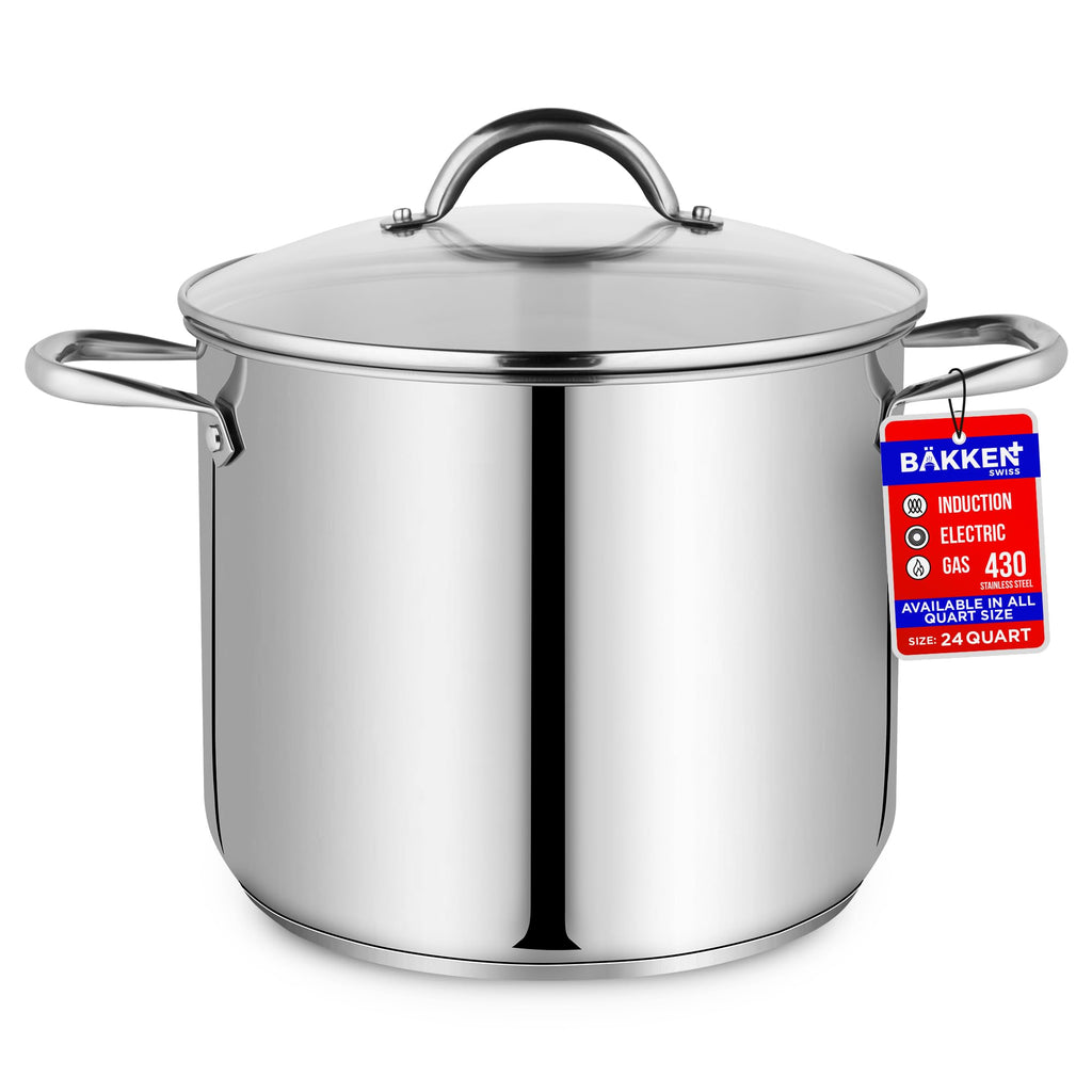 Stainless Steel Stockpot with Tempered Glass Lid 3 Quart, Durable 18/0 Stainless Steel, Impact-Bonded Base for Even Heating, Riveted Handles, Oven & All Stove Compatible, Safe Up To 500°F (260°C)