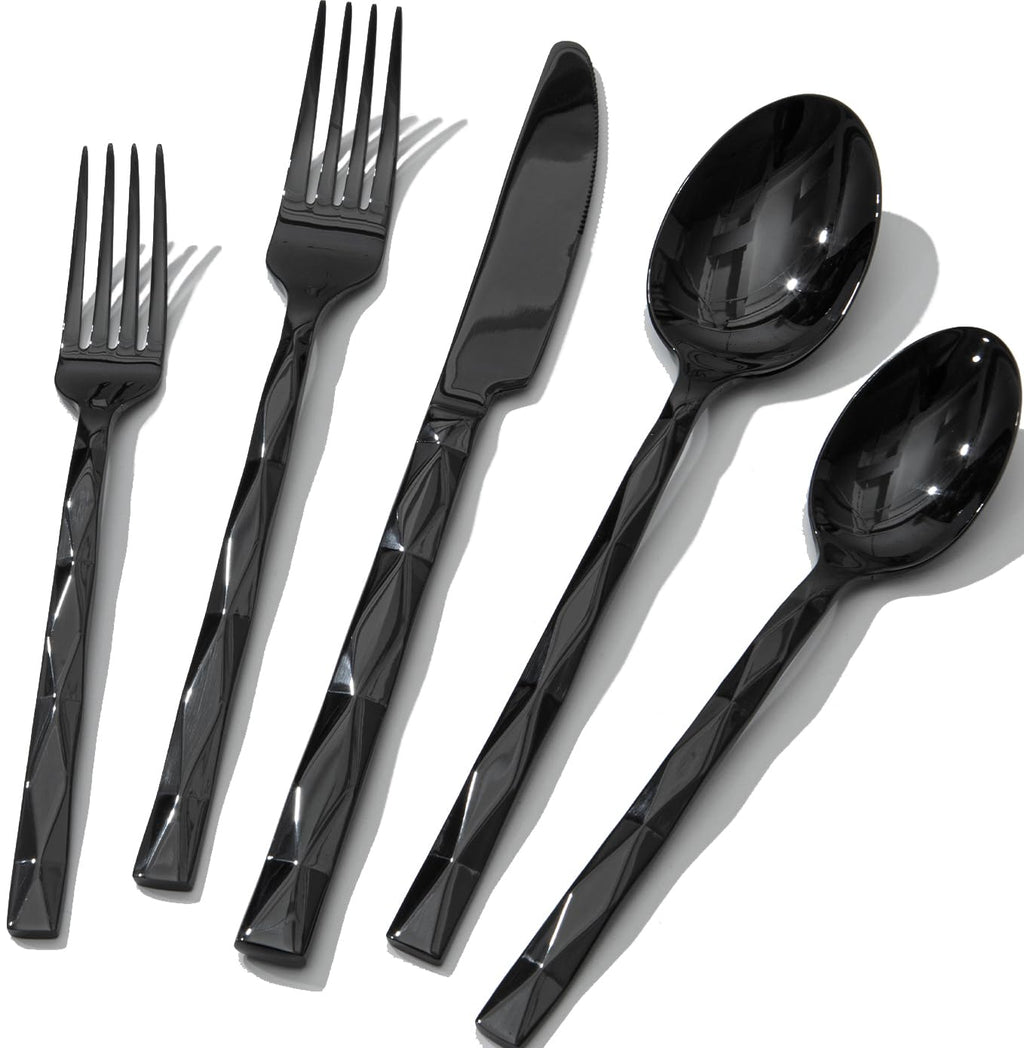 40 Piece 18/10 Black Silverware Set, Stainless Steel Flatware Cutlery for 8