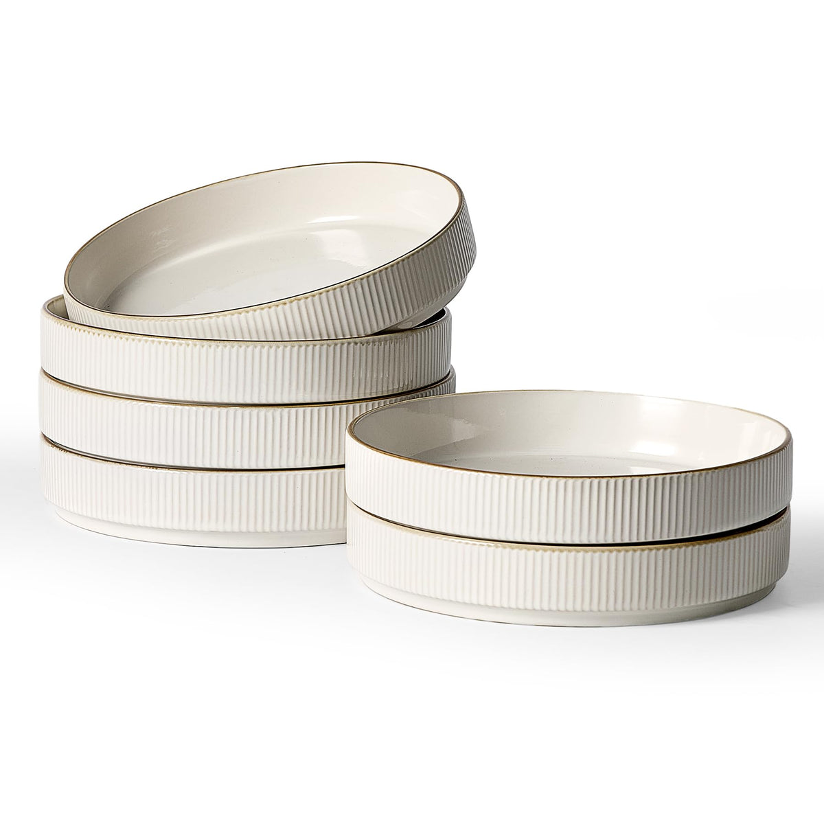 famiware Star 8.25" Pasta Bowls Set of 6, Bowl Plates, Matte Dark Charcoal