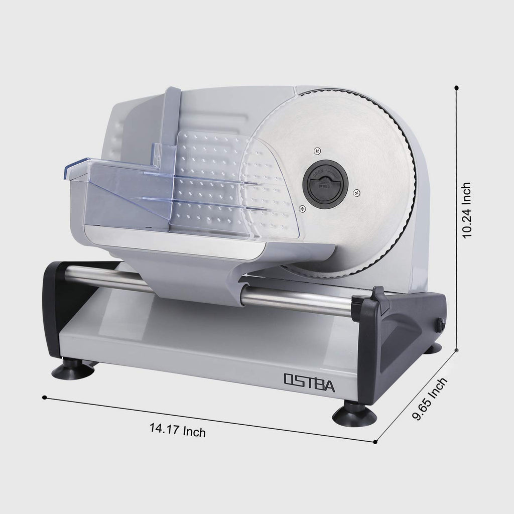 OSTBA Electric Deli Meat Slicer, 200W Food Slicer with 0-15mm Adjustable Thickness, 7.5” Removable Stainless Steel Blade & Food Carriage, Child Safety Lock, Easy to Clean - For Home Use
