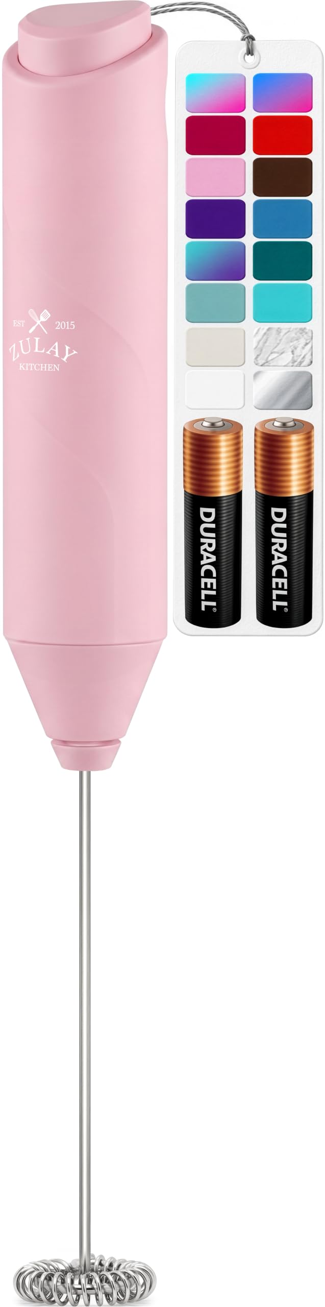 Zulay Kitchen Powerful Milk Frother Wand - Handheld Stainless Steel - Battery Operated Drink Mixer for Coffee, Lattes, Cappuccino, Matcha - Froth Mate Frother Gift - Cool Tide
