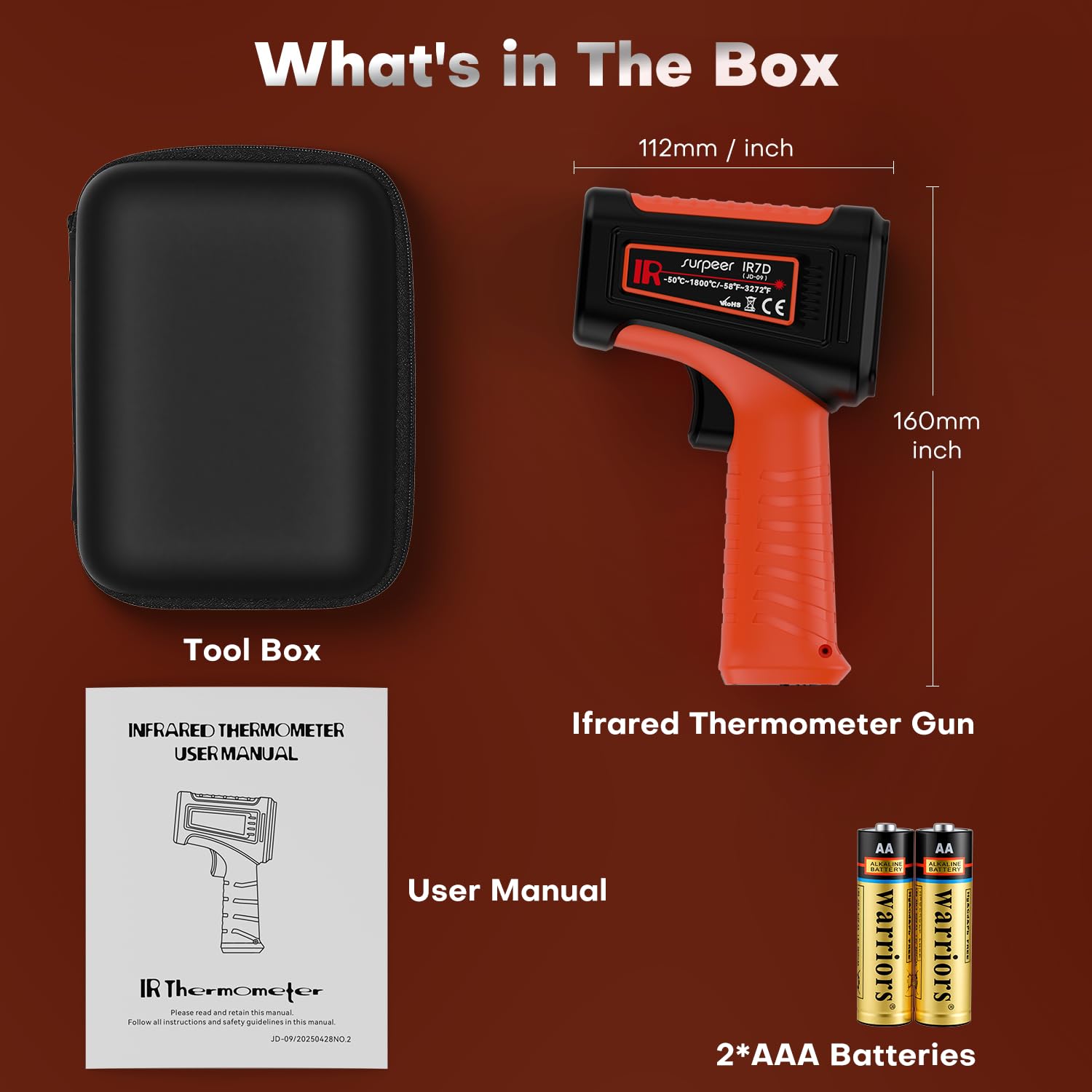 Surpeer Infrared Thermometer Temperature Gun, 3272°F, 50:1