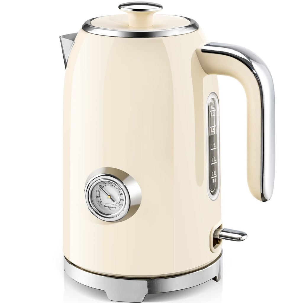SUSTEAS 57oz Electric Kettle with Thermometer, Hot Water Pot, Retro Yellow