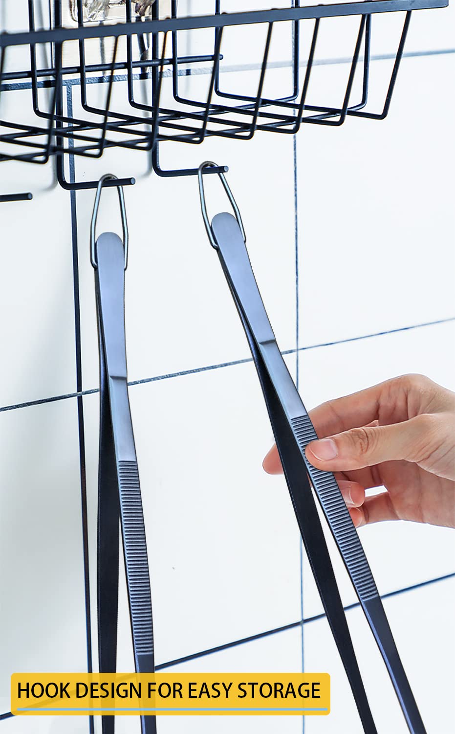 JETKONG 2 Pcs 12-Inch Cooking Tweezer Tongs Stainless Steel Kitchen Tweezers Plating Tongs (Navy Blue)