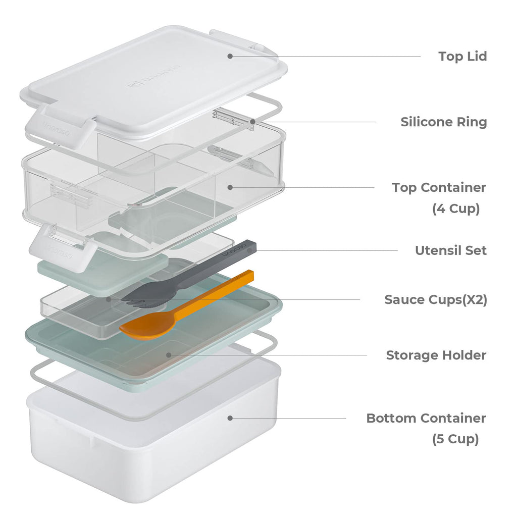 linoroso Stackable 2-Tier Adult Bento Box, 4 Compartments - Chalk White