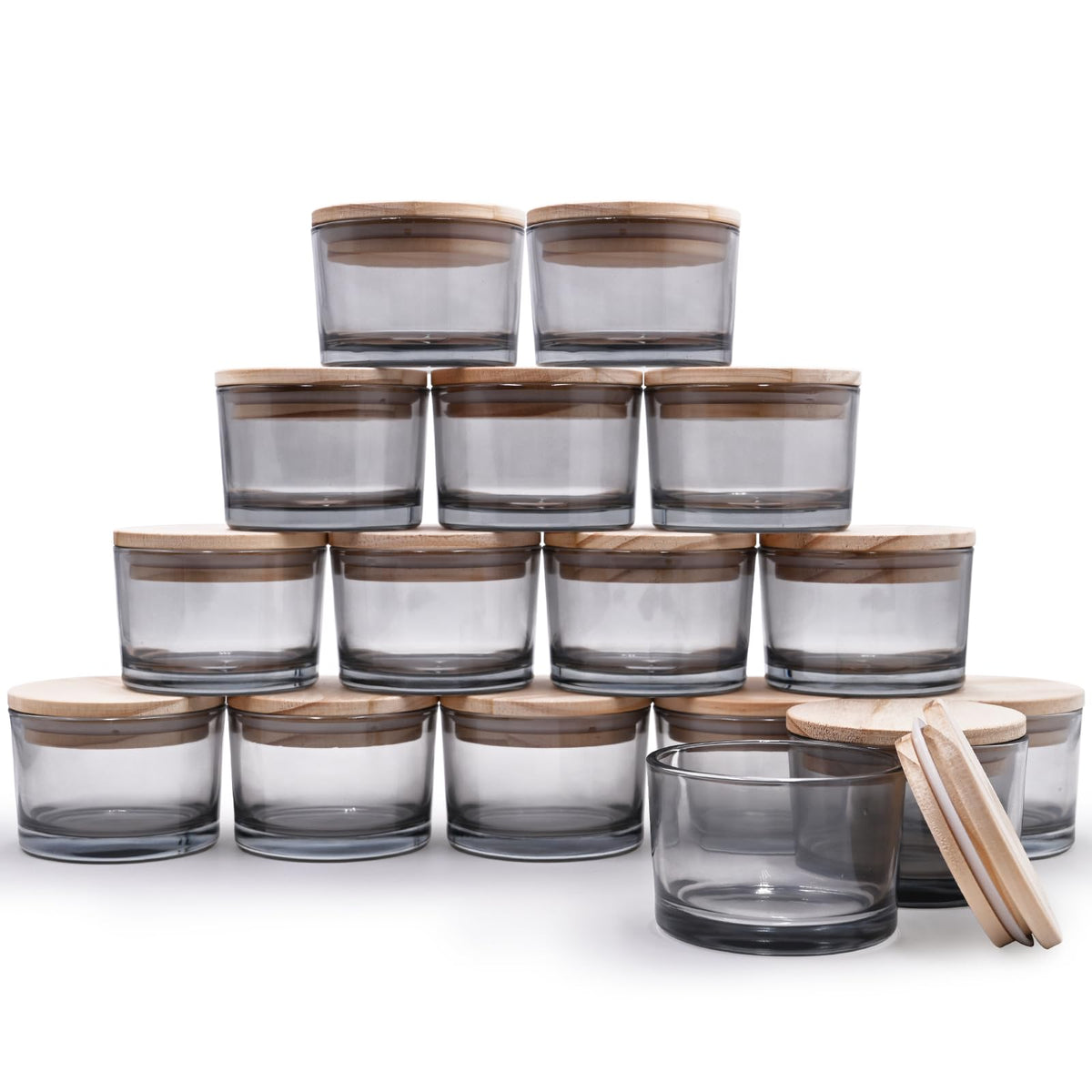 SHOWIN Thick Candle Jars for Making Candles 16 Pcs, 7 OZ Empty Jars with Wood Lids for Candle Making, Sample Container, Frosted White
