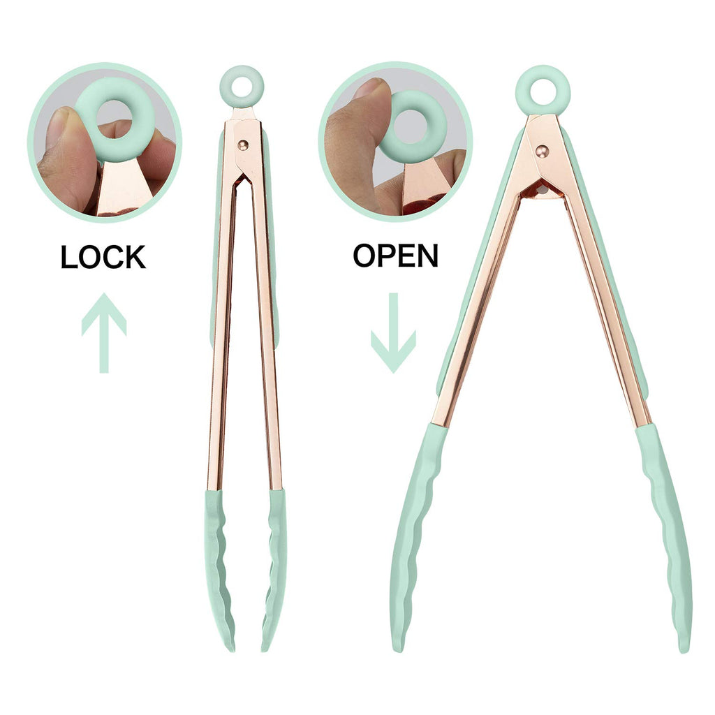 COOK WITH COLOR Stainless Steel Silicone Tipped Kitchen & BBQ Tongs Set, 2 Pc Tongs, Green