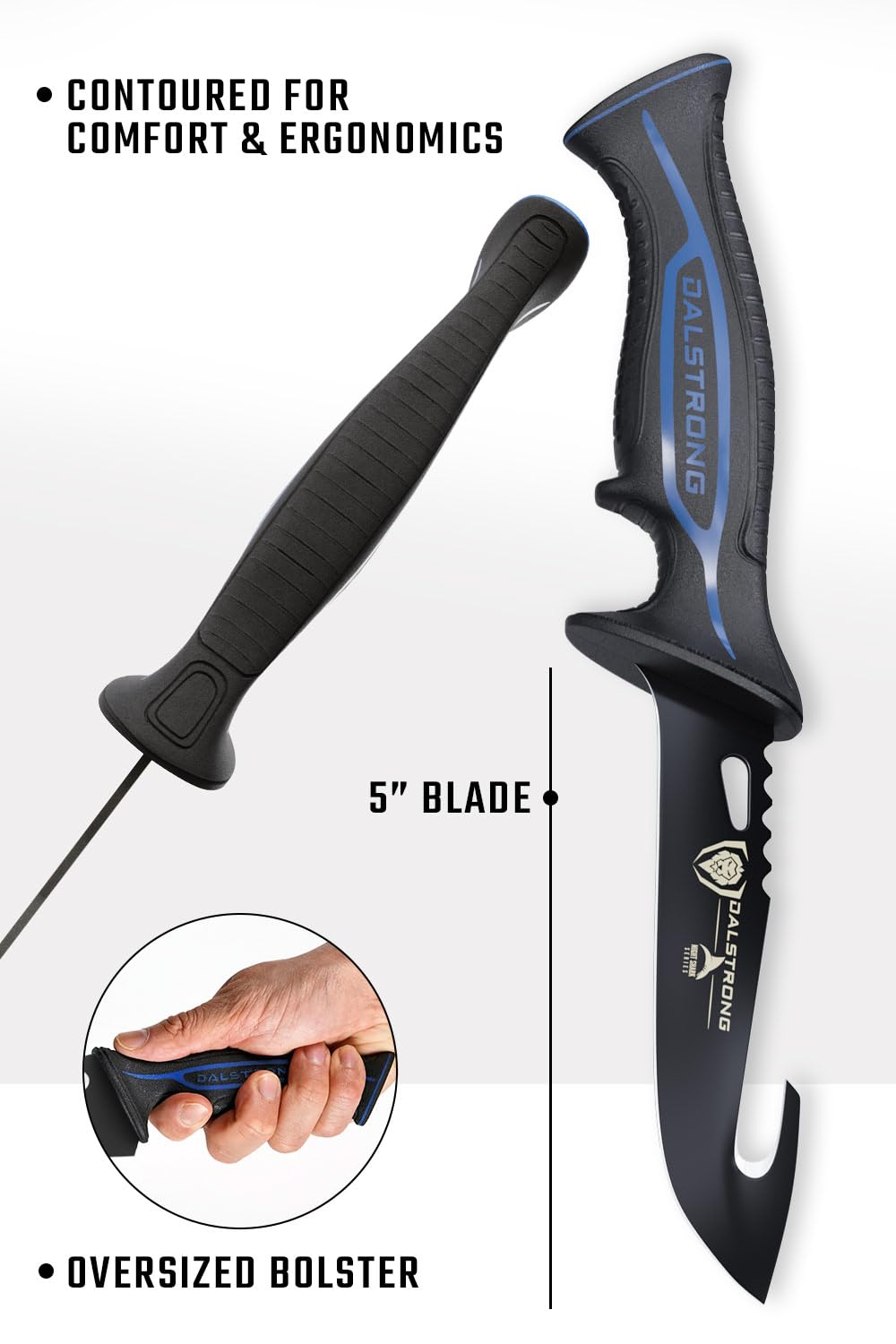 Dalstrong Gut Hook Fish Knife for Filleting and Cleaning - 5” - Night Shark Series - 7CR17MOV High Carbon Steel - Titanium Coated Blade- Polypropylene Handle - w/Sheath - NSF Certified