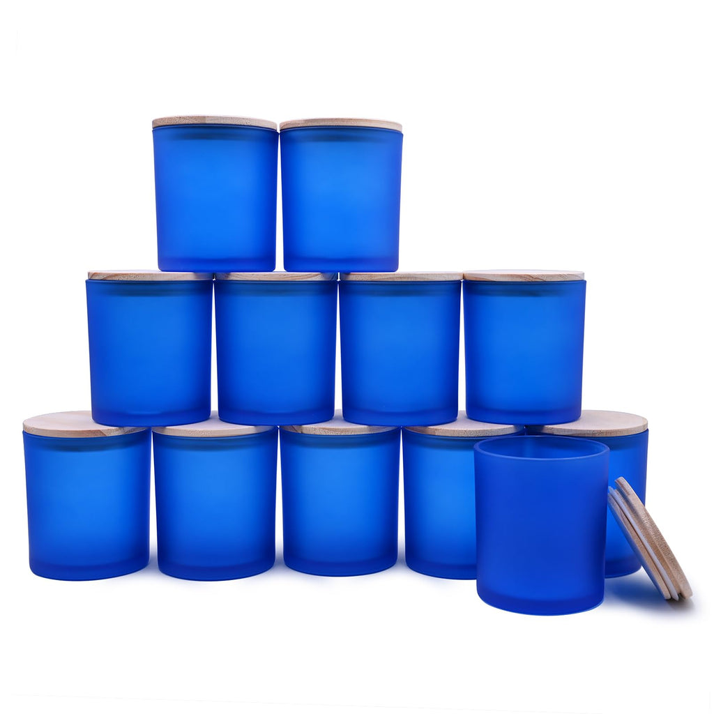SHOWIN Thick Candle Jars for Making Candles 12 Pcs, 7 OZ Empty Jars with Wood Lids for Candle Making, Sample Container, Clear