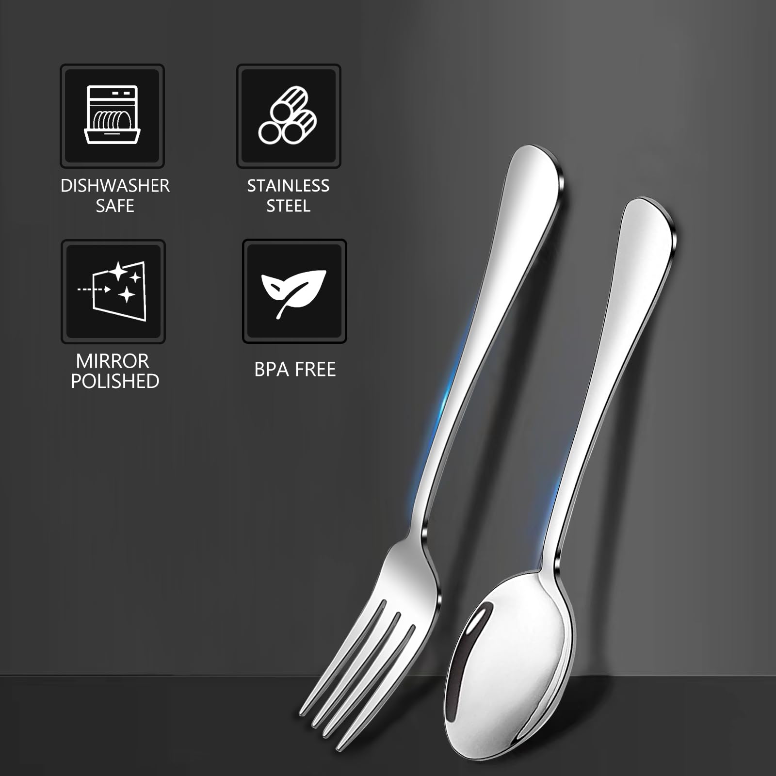 Forks and Spoons Set, 10PCS 6.7" Salad Forks and 10PCS 6.7" Soup Spoons, Stainless Steel Silverware set of 20, Mirror Polished & Dishwasher Safe