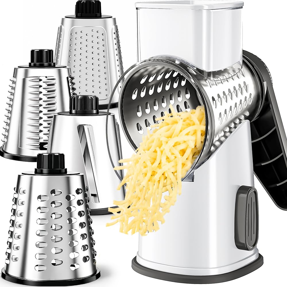 VEKAYA Rotary Cheese Grater Hand Crank, Large Drum Cheese Shredder (red)