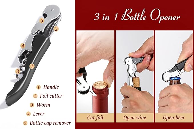 Professional Waiter Corkscrew Wine Openers Set, Heavy Duty Stainless Steel Hinges Wine Key for Restaurant Waiters, Sommelier, Bartenders