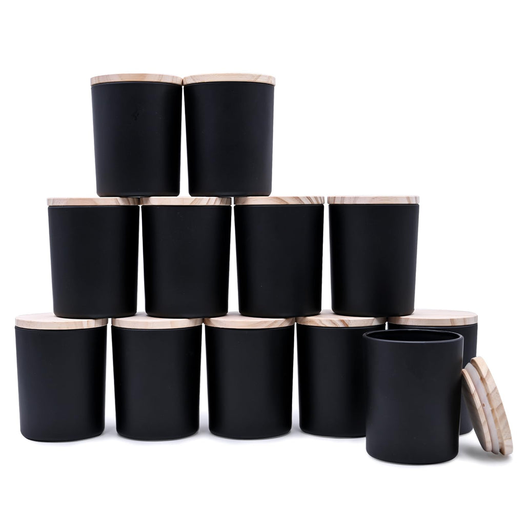 SHOWIN Thick Candle Jars for Making Candles 12 Pcs, 7 OZ Empty Jars with Wood Lids for Candle Making, Sample Container, Clear
