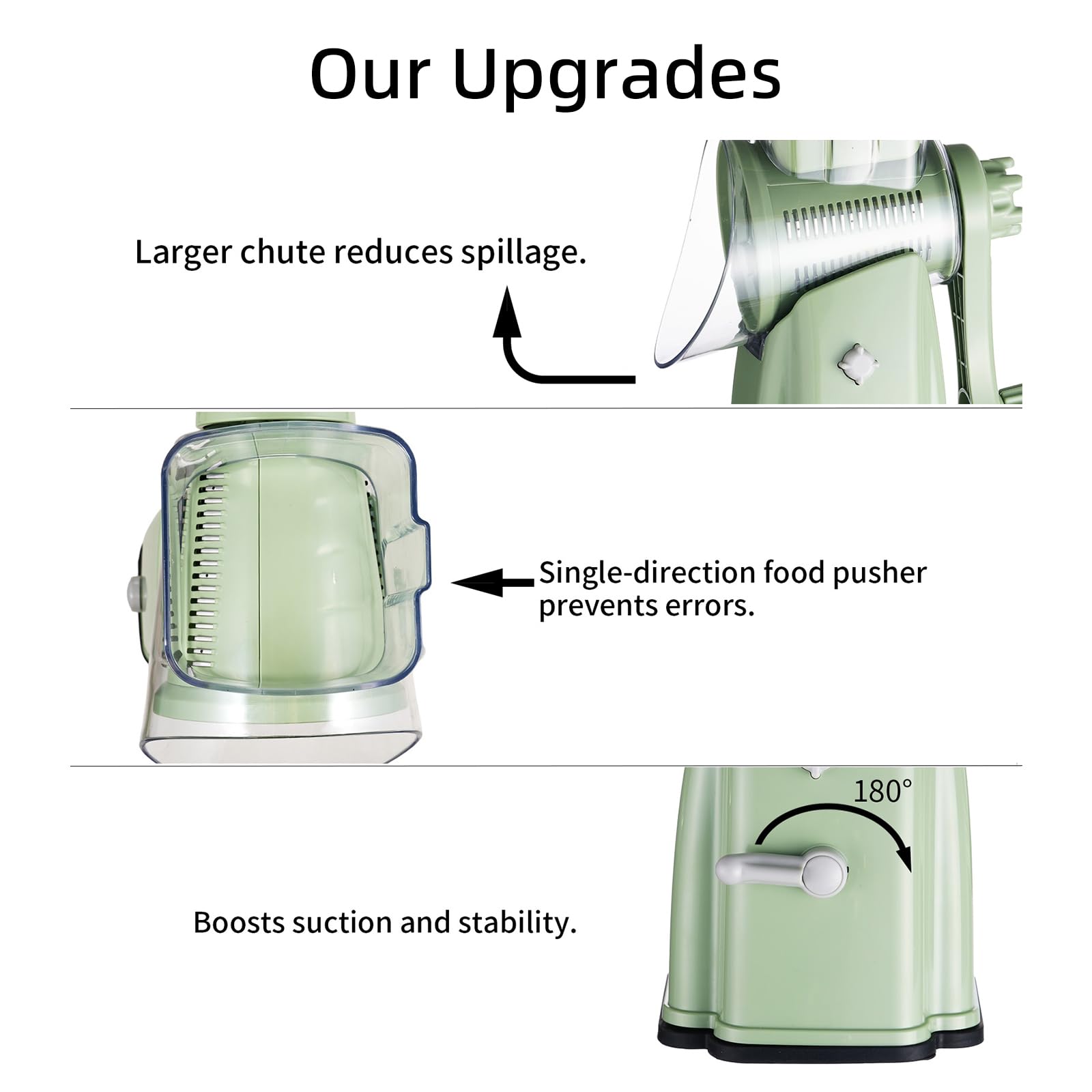 ChinKc Upgrade Rotary Cheese Grater Shredder with Handle, Strong Suction Base, Multi-purpose Rotary Grater Slicer with 5 Interchangeable Blades for Ice, Vegetables, Fruit, Nuts with Blade Storage Box