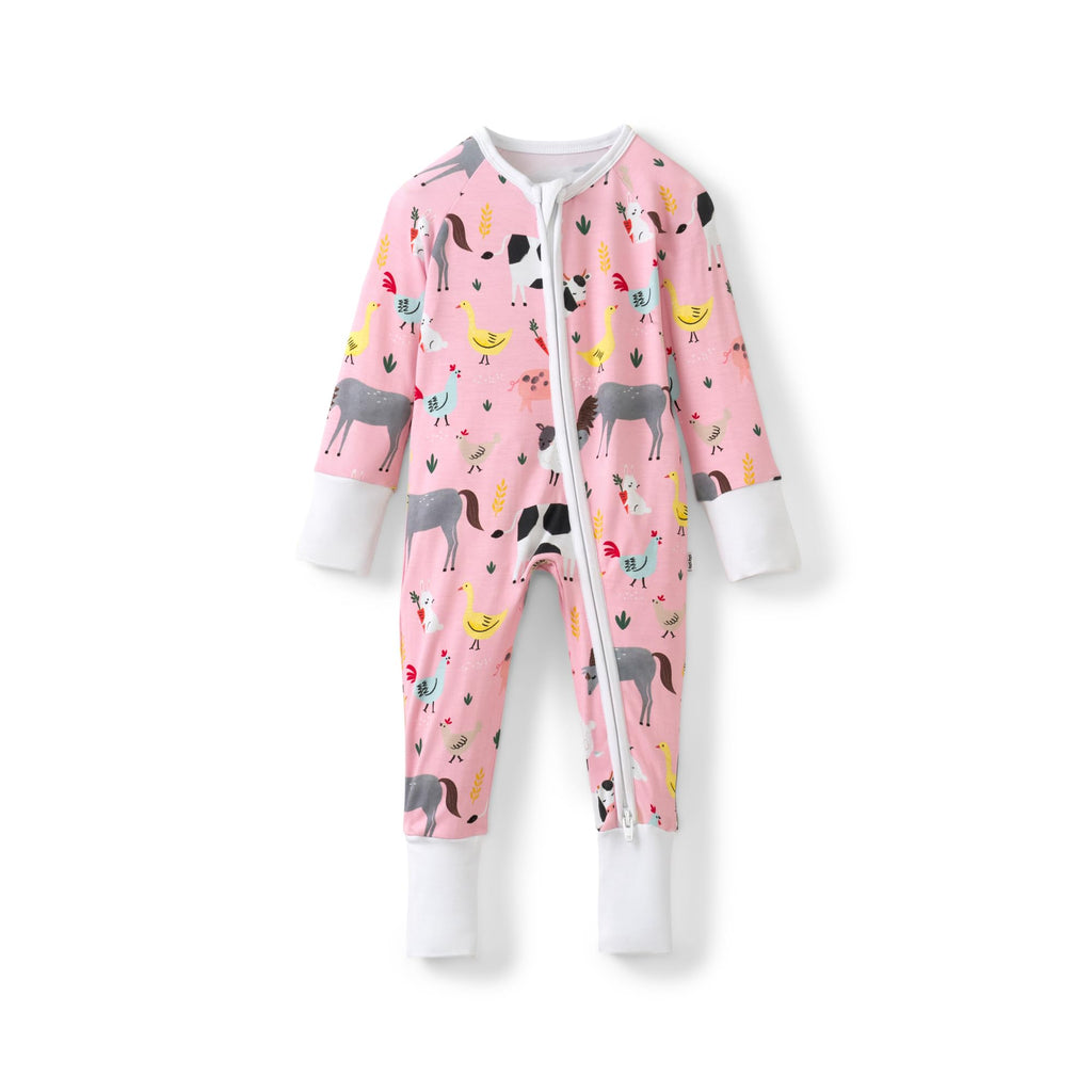 Little Sleepies Baby Pajamas, Pink Farm Animals, Newborn