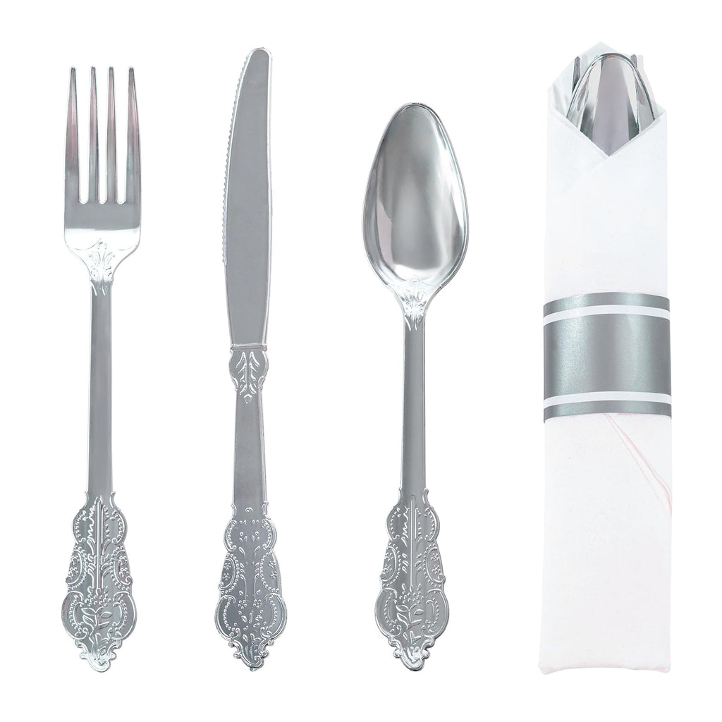 WELLIFE 75 Pack Gold Plastic Cutlery,Pre Rolled Silverware Set Disposable,Gold Disposable Utensils,Includes: 75 Forks, 75 Knives, 75 Spoons, 75 Napkins, Plastic Silverware