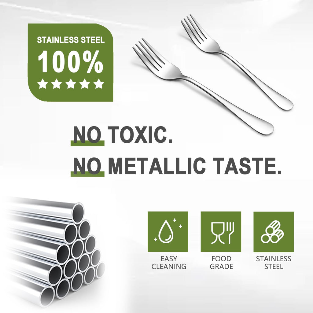 SANTUO Stainless Steel Forks Set, 6PCS 7.3" Salad Forks and 6PCS 6.7" Dessert Forks, Set of 12 Top Food Grade Silverware Forks, Mirror Polished & Dishwasher Safe