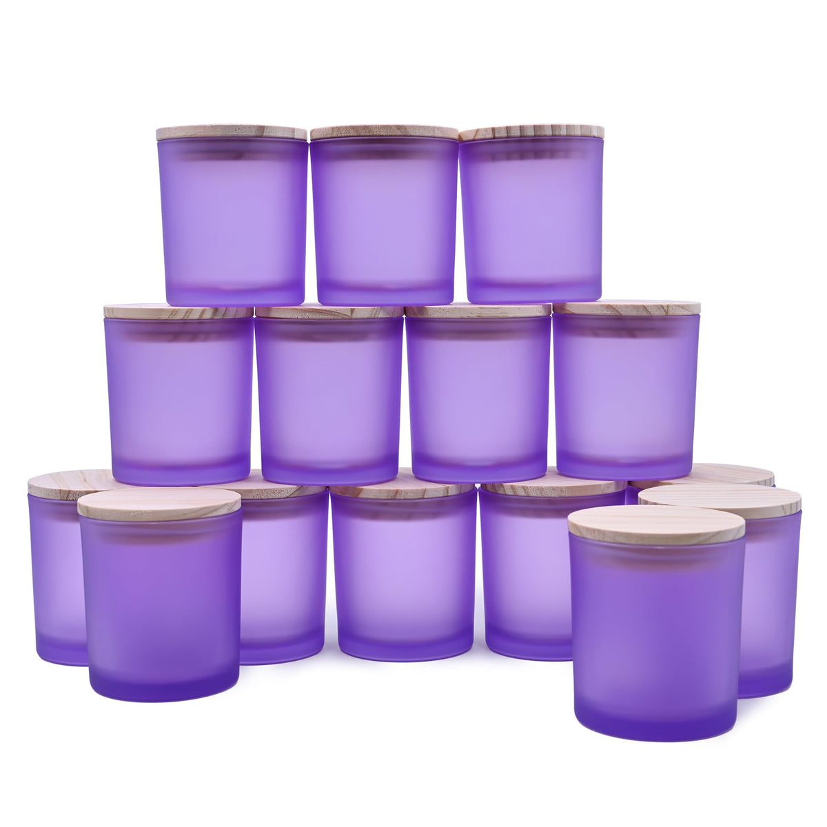 SHOWIN 10 OZ Thick Candle Jars for Making Candles 15 Pcs, Empty Jars with Wood Lids for Candle Making, Sample Container, Frosted Grey