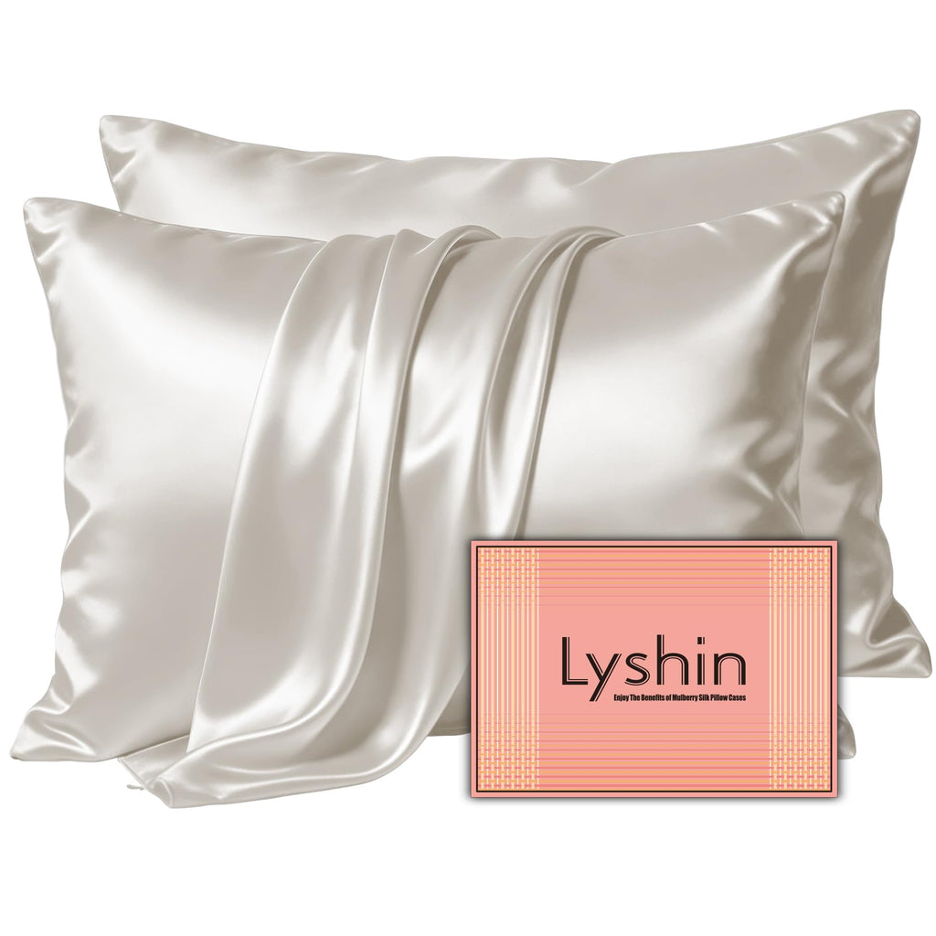 LYSHIN Silk Pillow Cases Standard Size with Hidden Zipper, Silver Grey