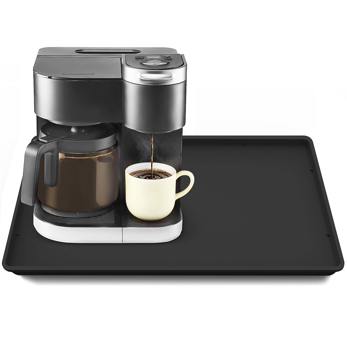 Silicone Coffee Maker Mat with Lip for Countertops 17.4''x10.6''Translucent