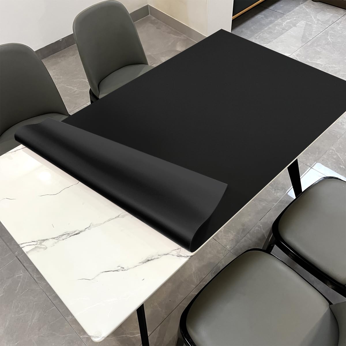 Zinkooat Faux Leather Table Cover,1.8mm Thick,40x60 Inch Table Protector,Table Protector for Dining Room Table,Table Pads for Dining Room Table Rectangular.(Black+Black,40x60)